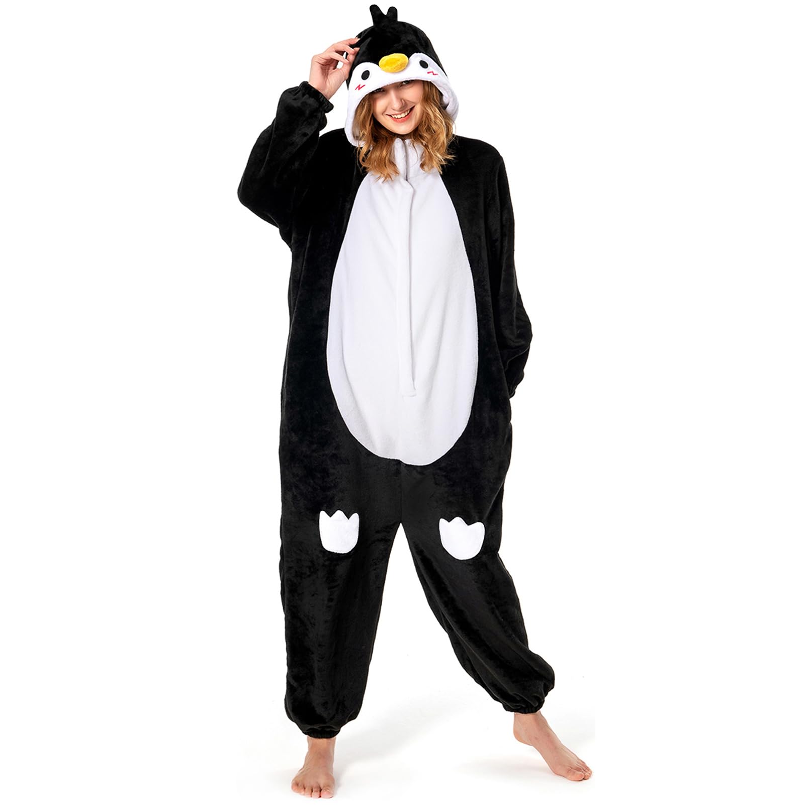 OLAOLA Adult Penguin Onesie Cute Animal Pajamas Flannel Homewear Sleepwear Halloween Cosplay Costume Jumpsuit for Women Men Image