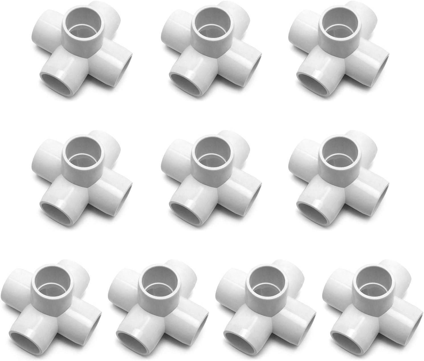 QWORK 5 Way 1/2" Tee PVC Fitting Elbow,10 Pack PVC Fitting Connector, Furniture Grade, for Building Furniture and PVC Structures, White