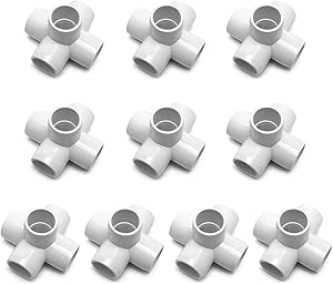 QWORK 5 Way 1/2" Tee PVC Fitting Elbow,10 Pack PVC Fitting Connector, Furniture Grade, for Building Furniture and PVC Structures, White
