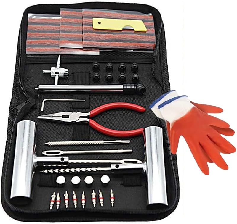 Kit de réparation de pneus - 48 pièces - Kit de réparation de pneus avec connecteurs universels - pour réparation de crevaisons et Bouchons - pour Voiture, Moto, Camion, Tracteur, remorque (48