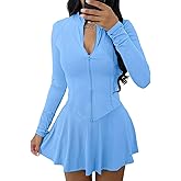 Tennis Skirts Set Womens 2 Piece Outfits Long Sleeve Zip Up Jackets Two Piece Mni Skirts Set Golf Skort Athletic Sports