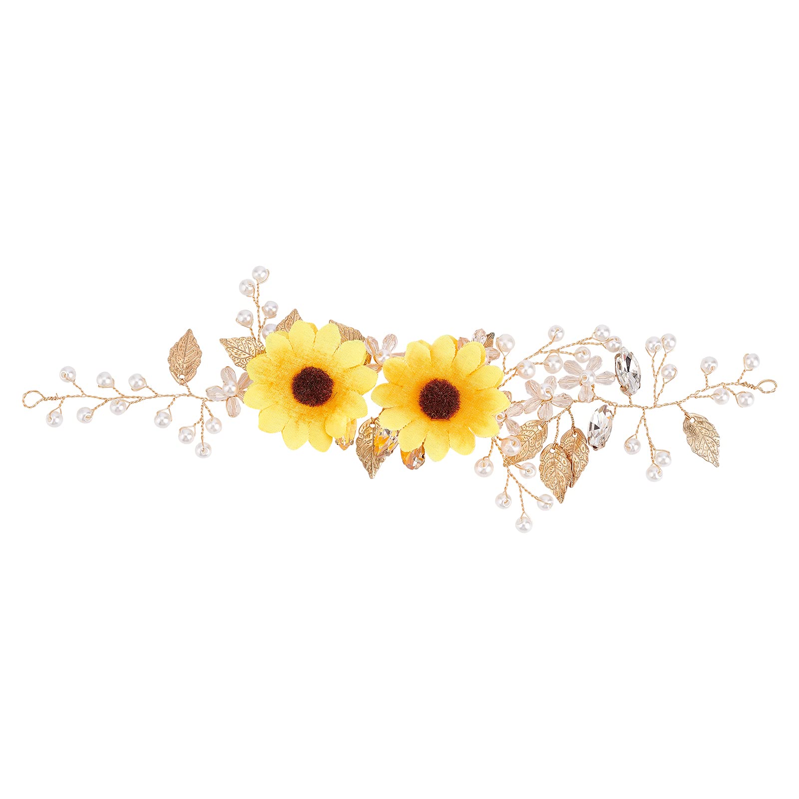 CRASPIRE Sunflower Hair Vine Bridal Hair Accessory Handmade Crystal Pearl Bridal Headband Wedding Headpiece Hair Bands for her