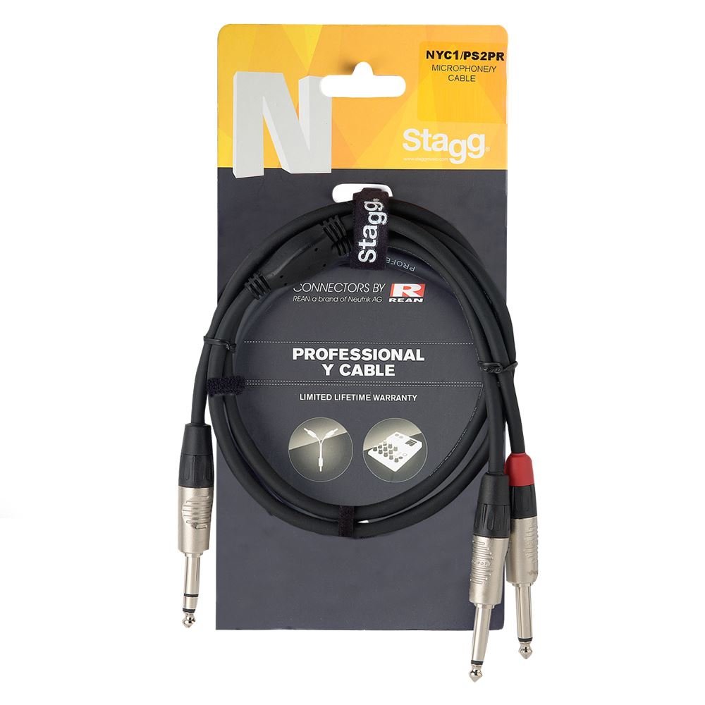 Stagg 19336 1 m Stereo Jack Male to Mono Jack Audio Splitter Y Cable - Black