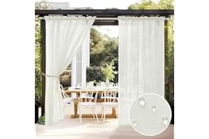 MIULEE Outdoor Sheer Curtain for Patio Waterproof - 2 Panels Ivory Privacy Drape Voile Curtain Rod Pocket for Porch,Pergola, Cabana, Gazebo, 54 X 84 Inch Long