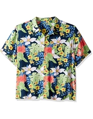 Men's Short Sleeve 100% Rayon Tropical Floral Print Cuban Camp Shirt