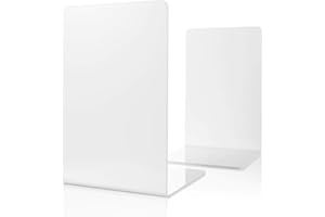SHIKAMAN Bookend-Plastic Acrylic Bookends，Bookends，Book Ends for Shelves，Bookshelf Book Holder，Heavy Duty Book Ends (White Book Ends)
