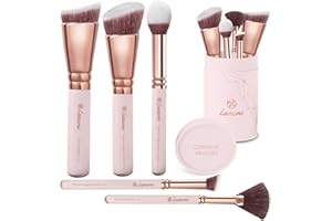 LAMORA Pro Face Contour Brush Set - Synthetic Contouring Sculpting and Highlighting Kit - Cream Blush Powder Flat Nose Cheek Round Small Angled Fan Tapered Precision Kabuki Foundation Makeup Brushes