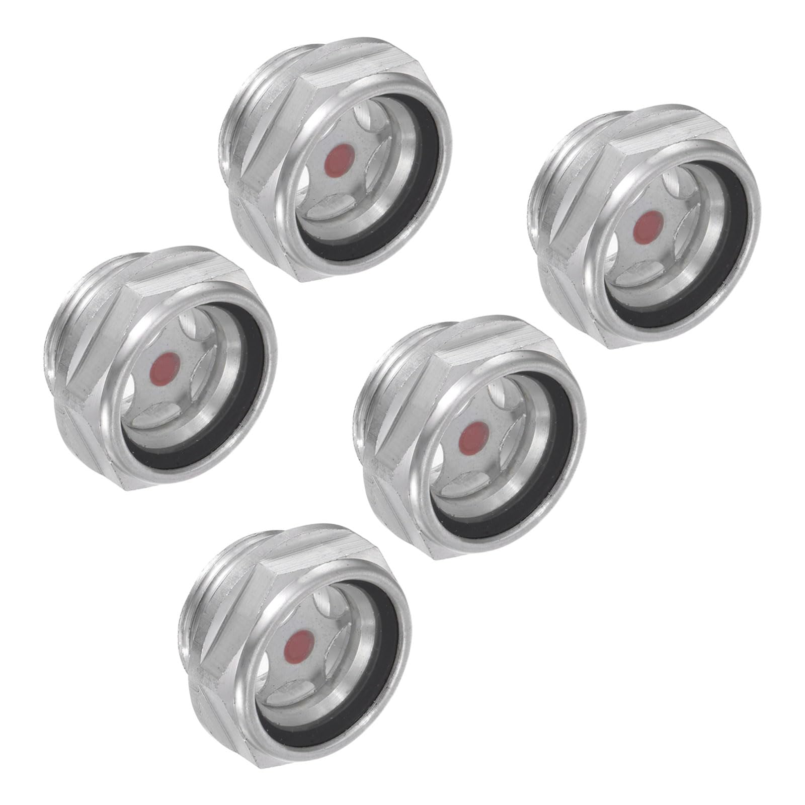 CoCud Air Compressor Oil Sight Glass, | M24x1.5mm Male | Aluminum Hex Head Oil Liquid Level Indicator Glass Window - (Applications: for Gearbox Fittings), 5-Pieces
