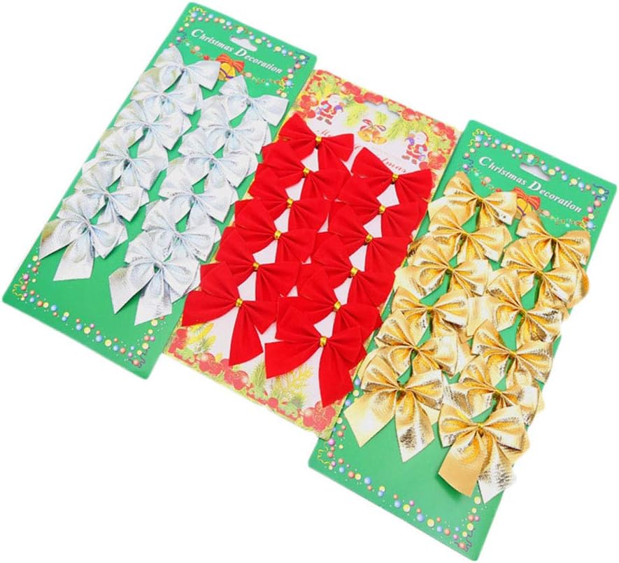 Hishoper Christmas Bows 36pcs/lot Gold Silver Red Tree Bows Mini Christmas Ribbon Bows for Christmas Tree Presents DIY Decorations Charms Ornaments