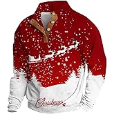 Men's Christmas Sweatshirts Trendy Snowflake Graphic Print Sweatshirt Long Sleeve Stand Collar Tops Winter Outfit