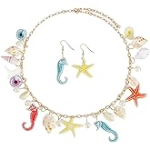 RUOFFETA Shell Starfish Necklace Bracelet Conch Statement Chunky Necklace Mermaid Costume Jewelry Beach Jewelry for Women