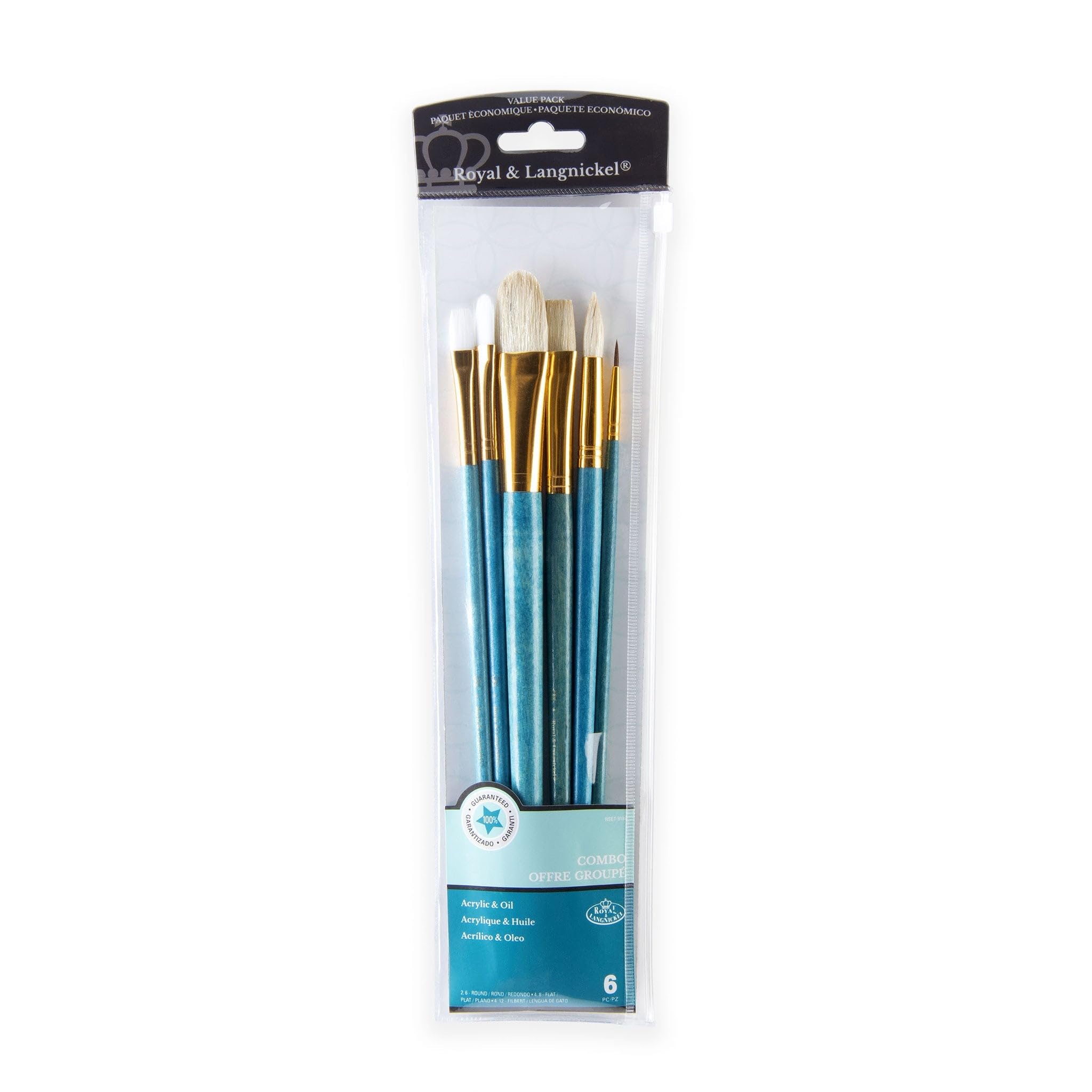 Royal and Langnickel Camel Bristle Taklon Variety Brush Set - White (Pack of 6)