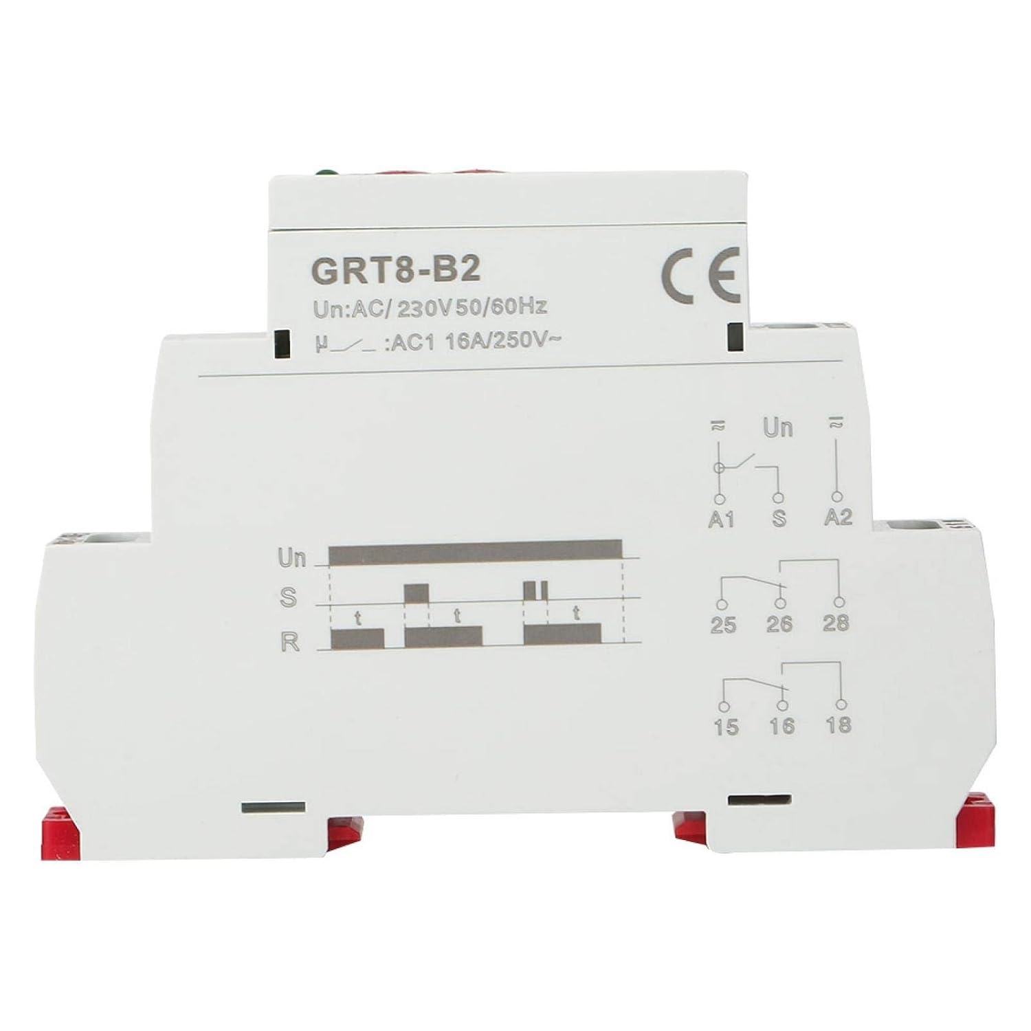 GRT8-B2 Mini Single Function Delay Time Relay 35mm DIN Rail LED Time Delay Relay Delay ON Time Relay Electronic Set by Panel Knob for Heating Element(AC 230V) - Image 3