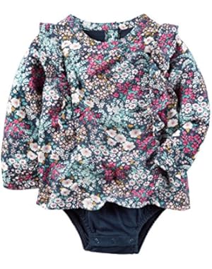 Baby Girls Navy Blue Floral Poplin Bodysuit Top
