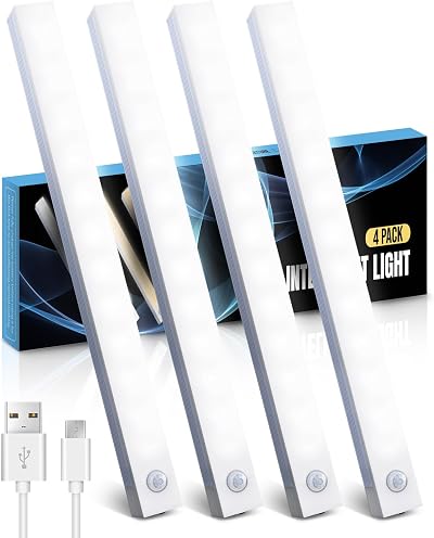 KALAHOL Under Cabinet Lights 4 Pack USB Motion Sensor 4 Modes Cold White