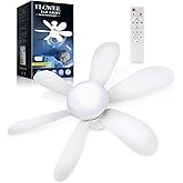 Dotlite 20 Inch Socket Fan with Remote, 40W E26/E27 Screw in Ceiling Fan, 1200 Lumens Dimmable 3 Colors 3000K-6500K Light for Bedroom Living Room Kitchen Garage