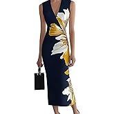 HVT Women's Dress Wedding Guest Party Dresses Floral Print Halter Neck Maxi Dress Sleeveless Bodycon Long Dresses