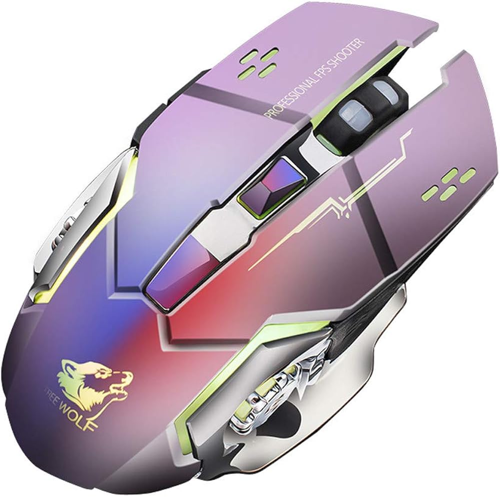 Axiba kabellose GamingMaus, wiederaufladbar, leise, optische Mäuse mit 7 Farben LEDLichtern, 6