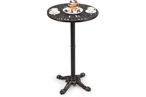 COSTWAY 24" Patio Round Bar Table, 41.5" Pub Height Cast Aluminum High Top Table with Carved Texture for Outdoor, Bistro, Gar