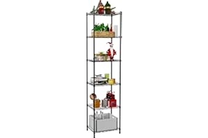 YisanCrafts 6 Tier Adjustable Spacing Storage Shelf Metal Storage Rack Wire Shelving Unit Storage Shelves Metal 792Lbs Capacity 17" L x 13" W x 70" H for Pantry Closet Kitchen Laundry Black