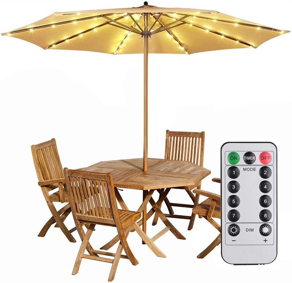 Patio Led Umbrella String Lights Parasol String Lights With Remote Control Umbrella Lights Battery Operated Outdoor Lighting For 8ft 10ft Patio Umbrellas Outdoor Use Camping Tents Warm White Amazon Co Uk Lighting