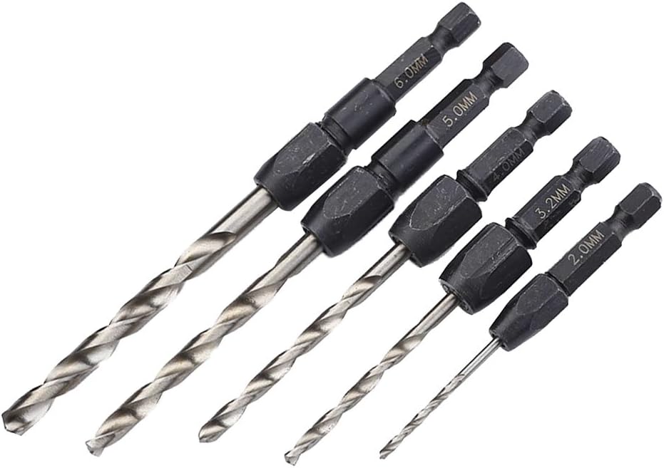 5 Pieces Snappy Hex Shank HSS Drill Bit,.2,4,5,6mm