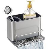 Kitchen Sink Organizer Stainless Steel, Stainless Steel Kitchen Sink Organizer, Compact Multi-Compartment Caddy for Sponges, Brushes &amp; Cleaning Supplies, Rust-Resistant, Easy to Clean