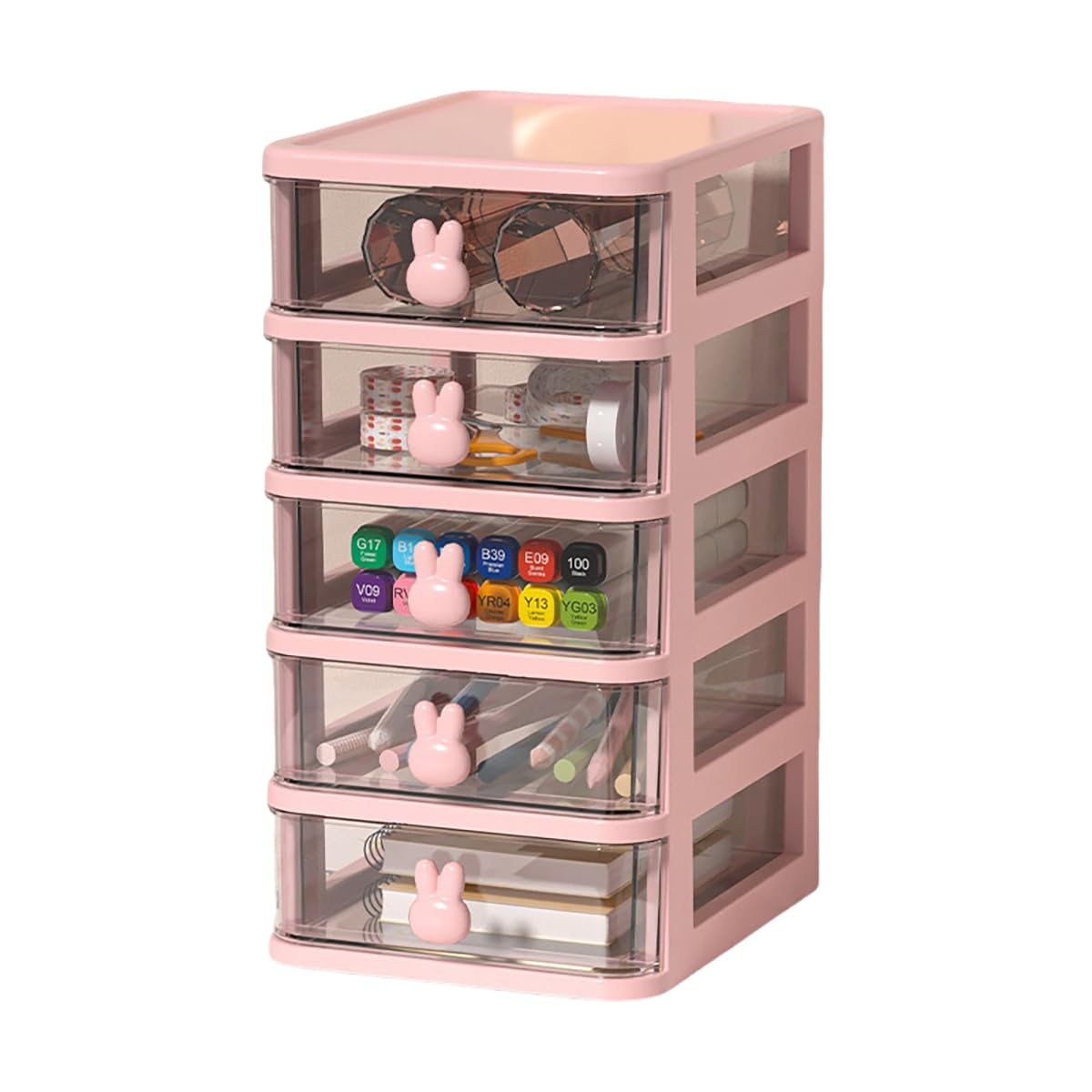 Large Plastic Cosmetic Make up Organiser, 5 Tier Stackable 5 Drawers Makeup and Jewelry Storage Boxes Brushes Display Organizer for Bathroom Counter Dresser，L17 x W13.5 x H25.5 cm