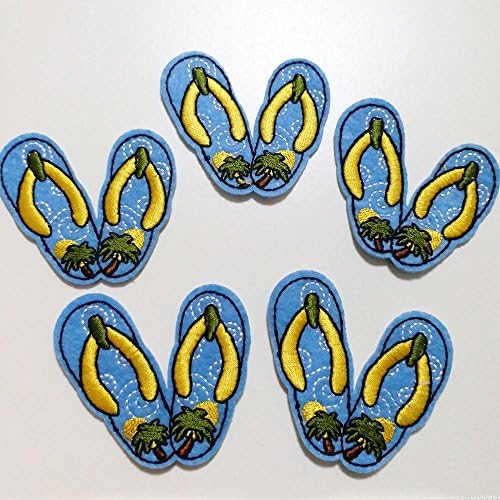 10pcs Blue Beach Shoes Flip Flops Iron On Sew On Cloth Embroidered Patches Appliques Machine Embroidery Needlecraft Sewing Projects
