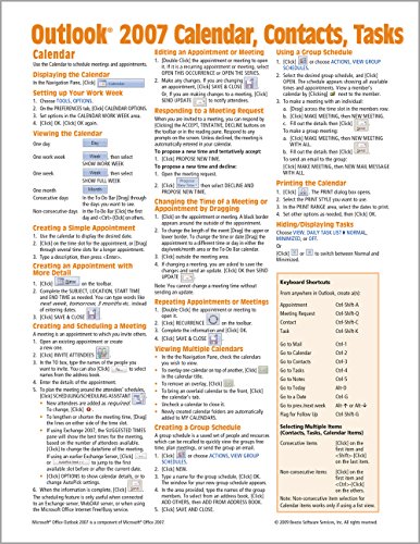 Microsoft Outlook 2007 Calendar, Contacts, Tasks Quick Reference Guide (Cheat Sheet of Instructions, by Beezix Inc