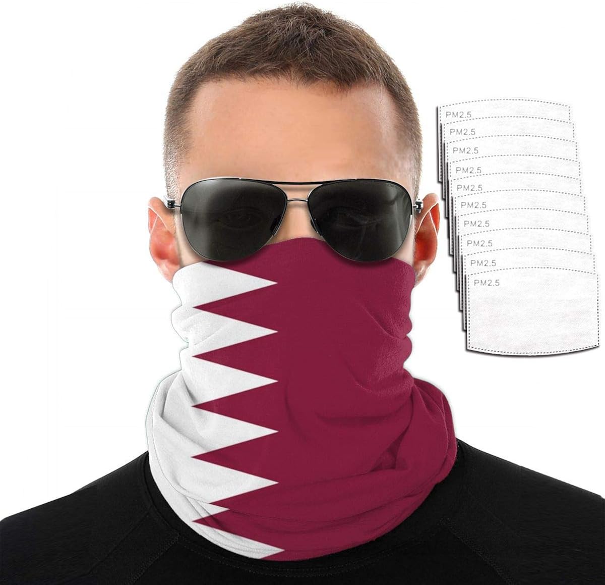 Qatar Flag Variety Face Towel Scarf Balaclavas With 2/6/10 Filter at