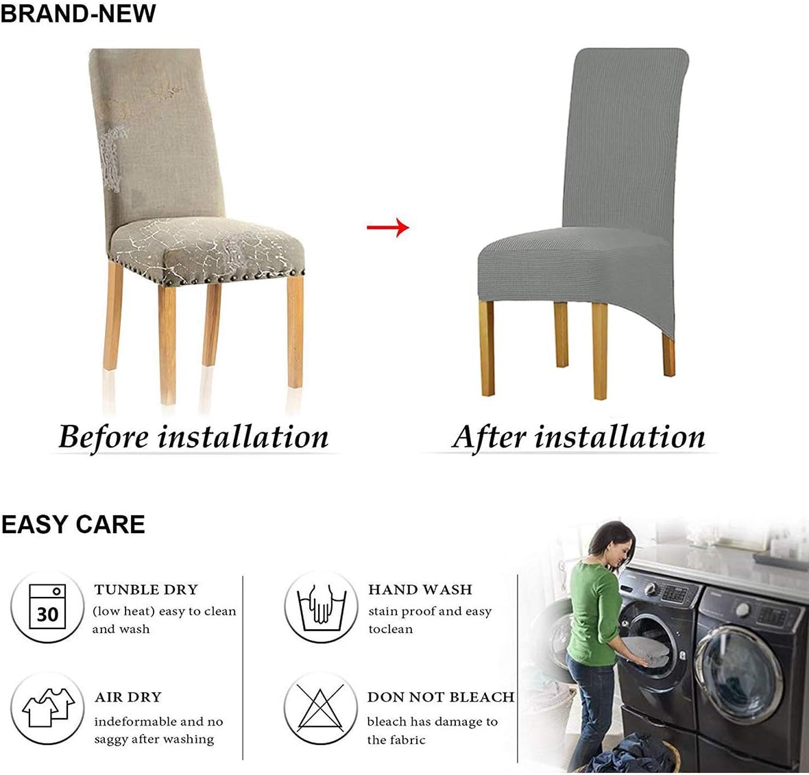 LANSHENG Dining Chair Covers, Stretch High Back Chair Slipcover - Image 3