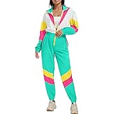 UOUA 80s Outfit for Women 90s Costume Jumpsuits Long Sleeves Windbreaker One Piece Party Tracksuit