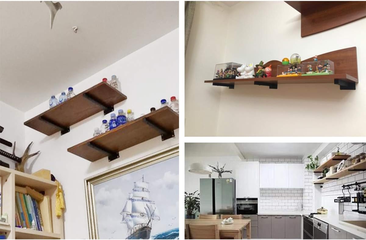 Floating Shelf Brackets 8 Inch, Heavy Duty Shelving Brackets Wall Mounted Metal Supports Industrial with Screws & Anchors, Hardware Brace for DIY Home Décor/Storage/Farmhouse: Kitchen & Dining