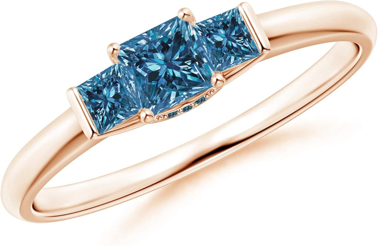 Classic PrincessCut Enhanced Blue Diamond Engagement Ring in 14K Rose
