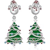 Christmas Tree Snowman Earrings for Women Sterling Silver Winter Christmas Xmas Tree Earrings Santa Hat Studs Drop Jewelry Holiday Gift
