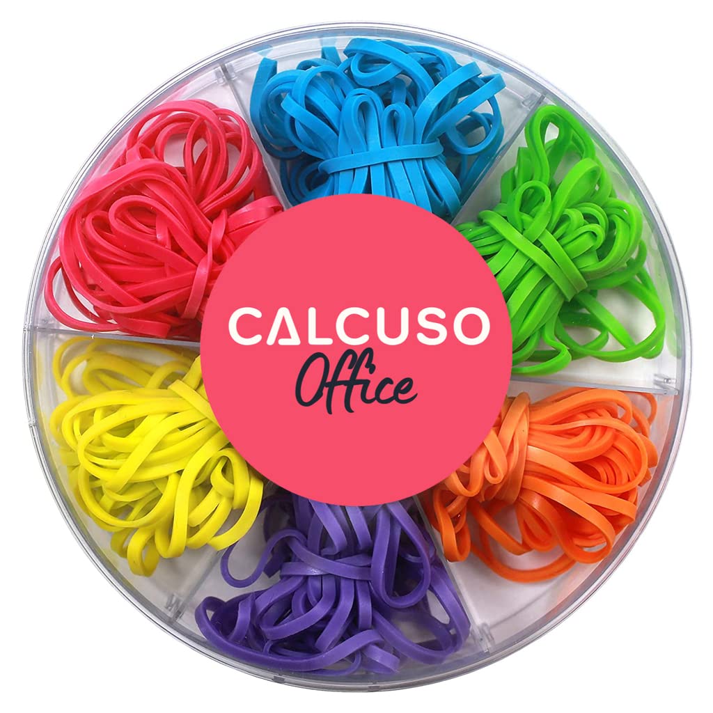 CALCUSO Rubber Bands: Colored, elastic rubber bands/rings for school/office use, 120 pieces, 6 colors with 20 pieces each