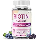 Frcola Biotin Gummies for Women & Men - 12000 mcg Hair Skin Nails Vitamins with Collagen & Keratin, Grape Flavor, 60 Gummies