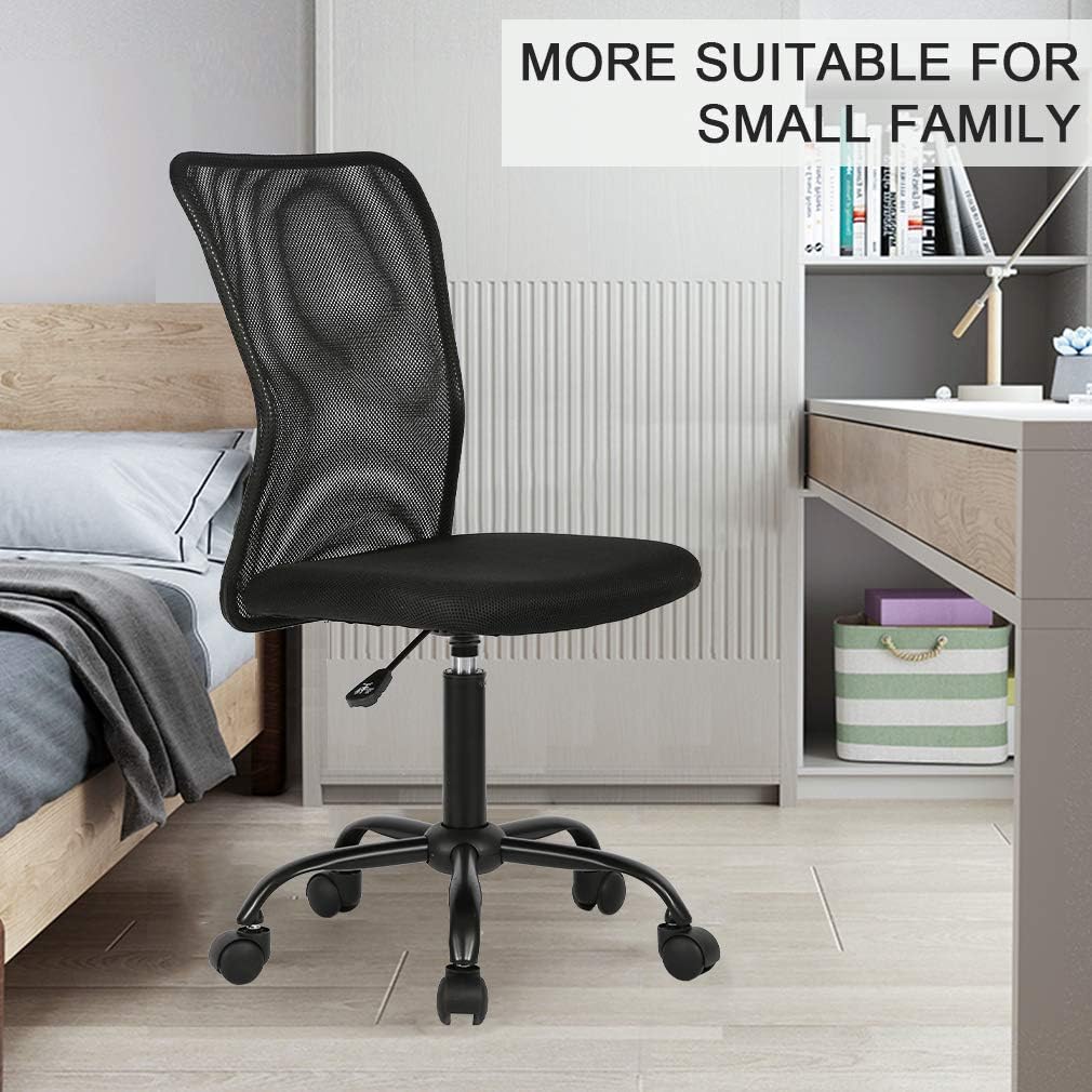 Vnewone Desk Executive Task Rolling Swivel Chair with Wheels Armless Lumbar Support Small Modern Adjustable Mid Back for Home Women, Men, Black: Furniture & Decor