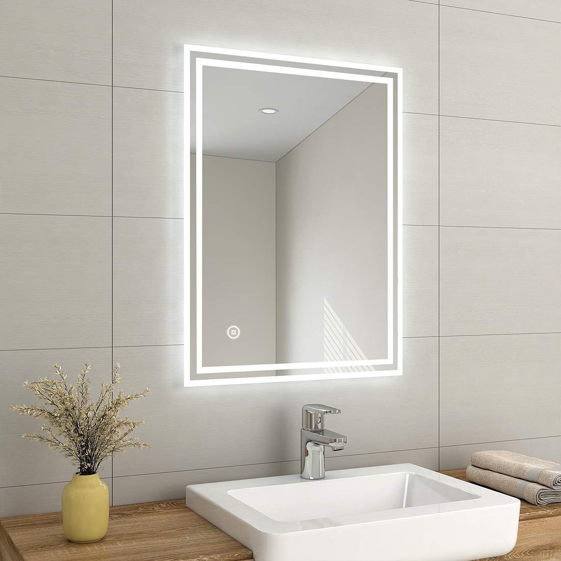 EMKE 800 X 600 mm LED Illuminated Bathroom Mirror with Lights and Demister Pad