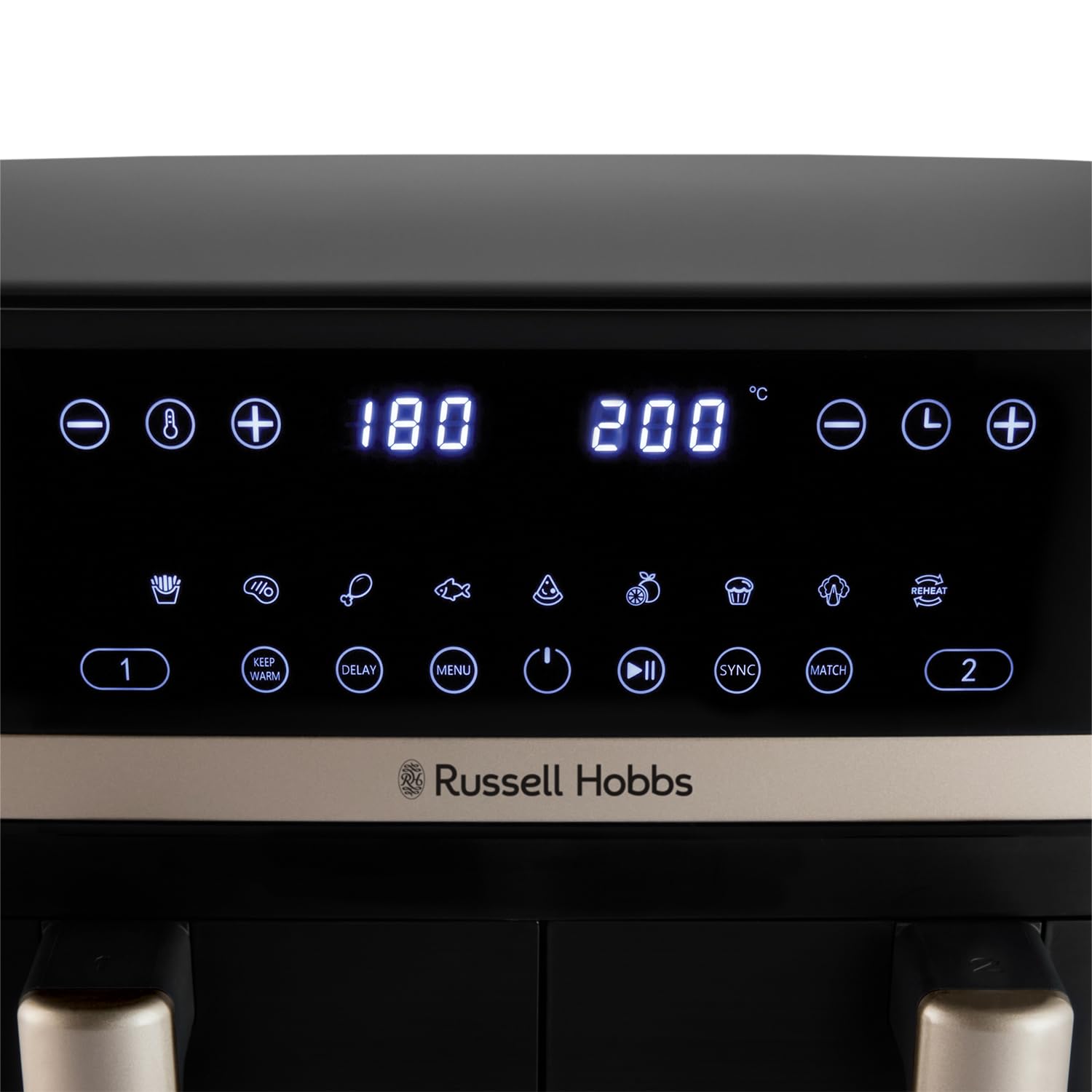 Russell Hobbs Dual Air Fryer 9L Rapid Airfryer [Dual Basket/Zone, Low-Noise, 9 Programs] satisfry (Dishwasher safe drawers, Max 200℃, Oil Free Cooking, Roast, Bake, Grill, Keep warm) 27680