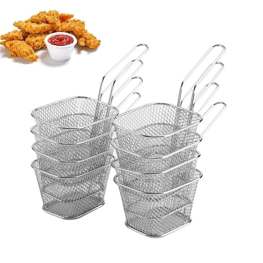 Food Frying Baskets - 8Pcs Mini Stainless Steel Chips Deep Fry Baskets, Food Presentation Strainer, Potato Basket for Kitchen