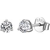 JustBeingCute 3-Prong Sterling Silver Earrings, Round CZ Colorful Stone Flat Back Studs Hypoallergenic Earrings for Women, Valentine's Day Engagement Jewelry Gifts—4/5/6/6.5/7.5/8mm