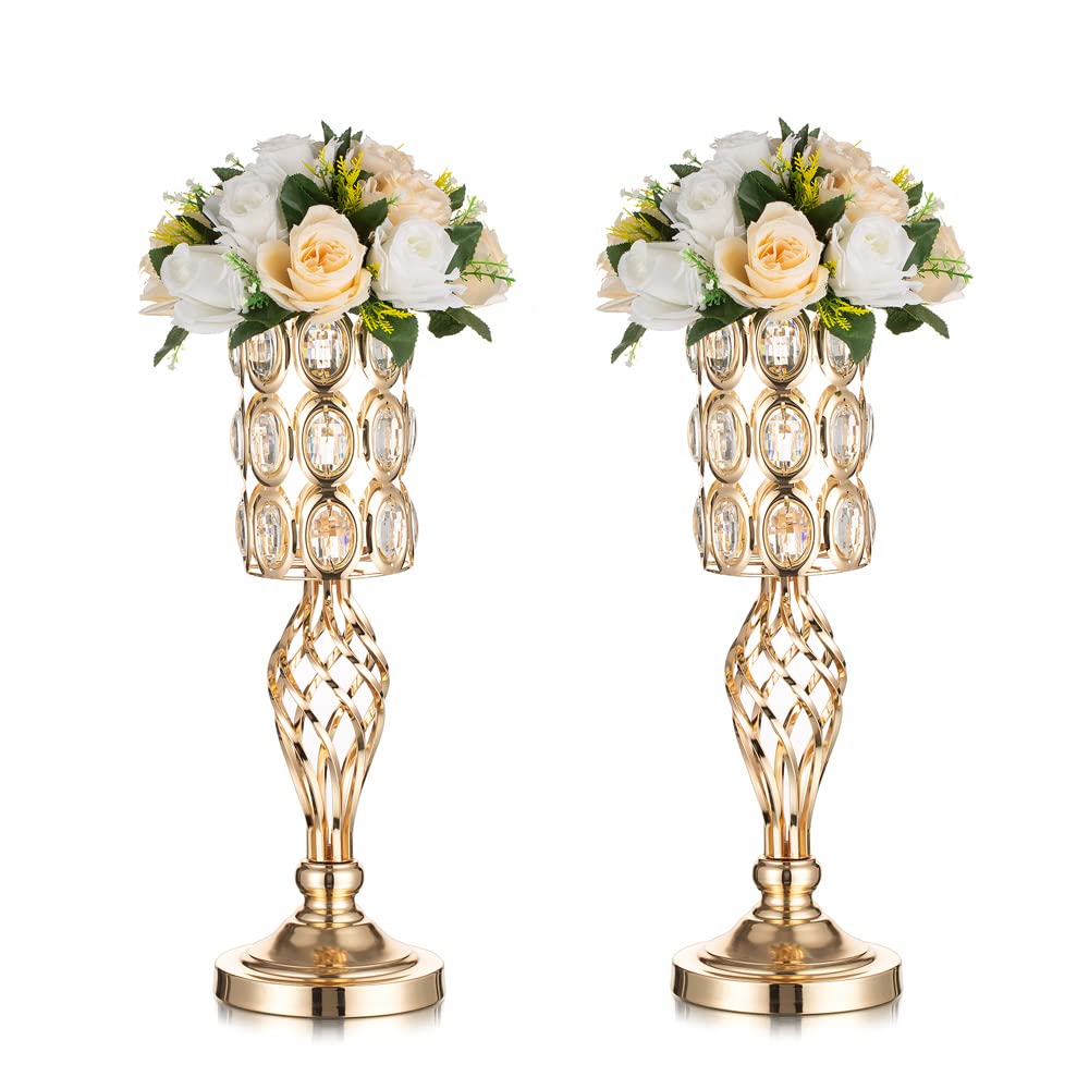 Photo 1 of Inweder Gold Flower Vases for Centerpieces: 2 Pcs 19.7" Tall Vases for Centerpieces with Bling Stones, Wedding Center Pieces for Tables, Metal Flower Stand for Wedding Birthday Event Home Decor