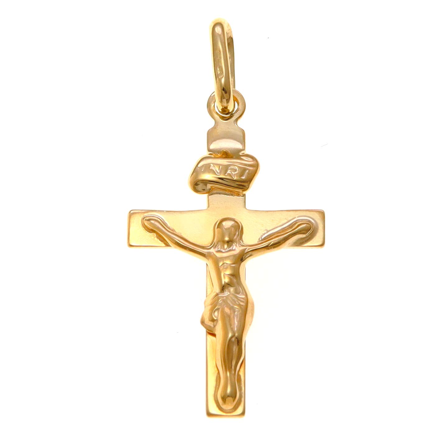 Alexander Castle Small Solid 9ct Gold Crucifix Necklace Pendant for Women Boys Girls - Cross Charm with Jewellery Gift Box - PENDANT ONLY - 22mm x 18mm