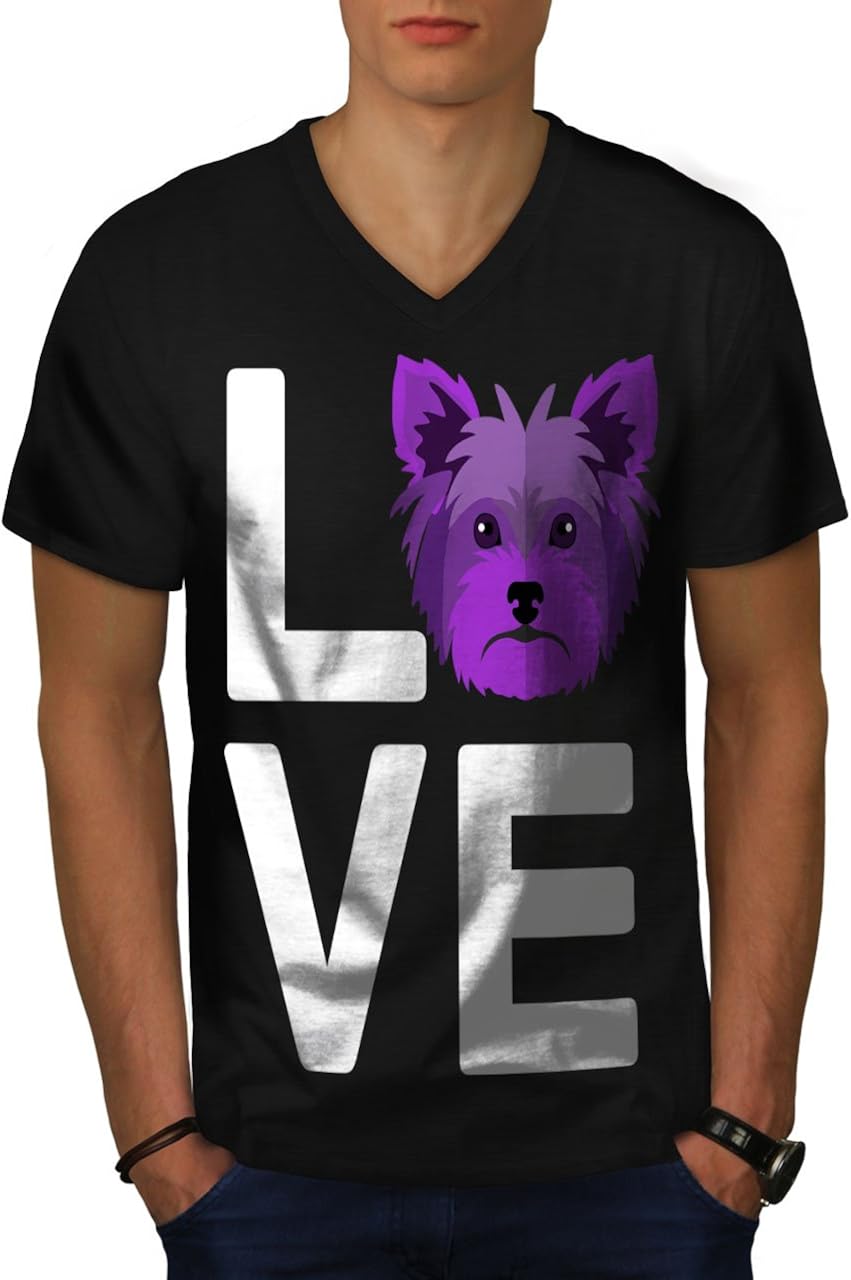 wellcoda Yorkshire Doggy Love Mens VNeck TShirt, Terrier