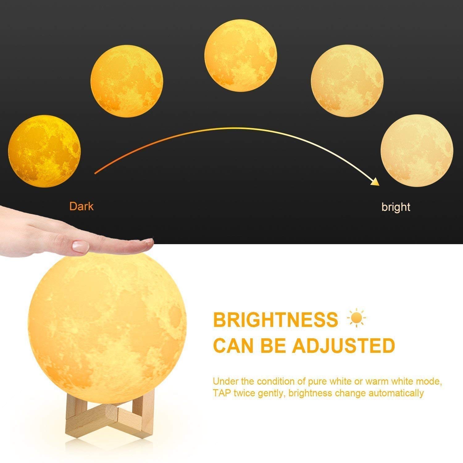 Stampa 3D Lampada a Luna Ricaricabile, Lampada Comodino LED, Luce Notturna per Bambino, Controllata Tattile, Diversi Colori, Decorazione per Casa, Stanza, Regalo per Compleanno, Anniversario e San Valentino 10 cm