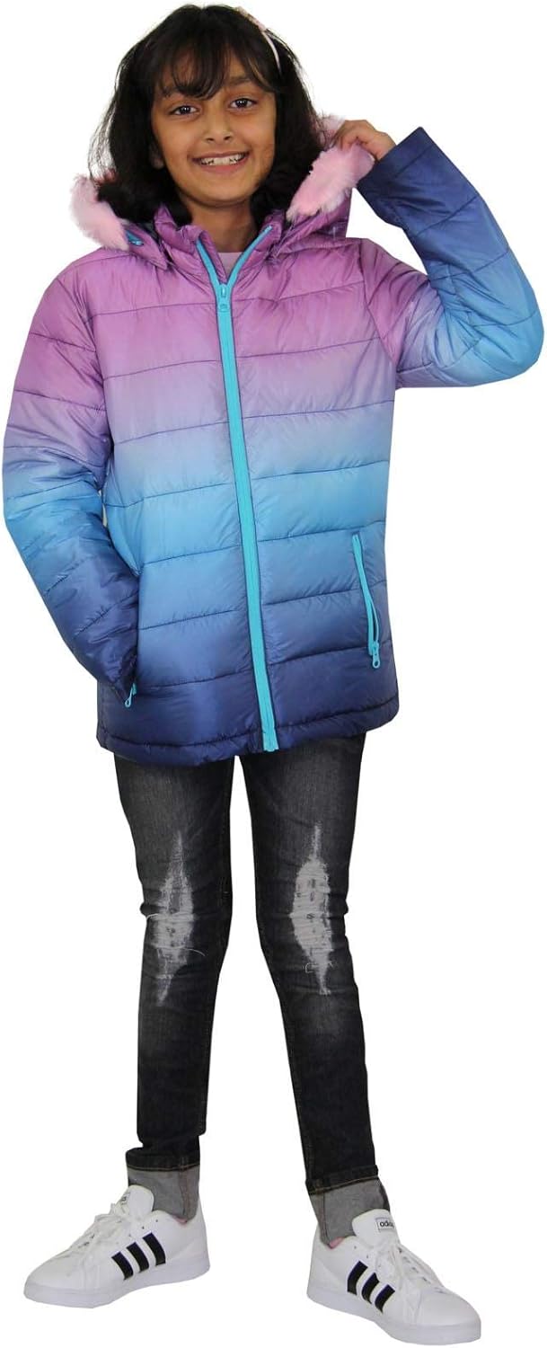 girls puffer jacket with fur hood