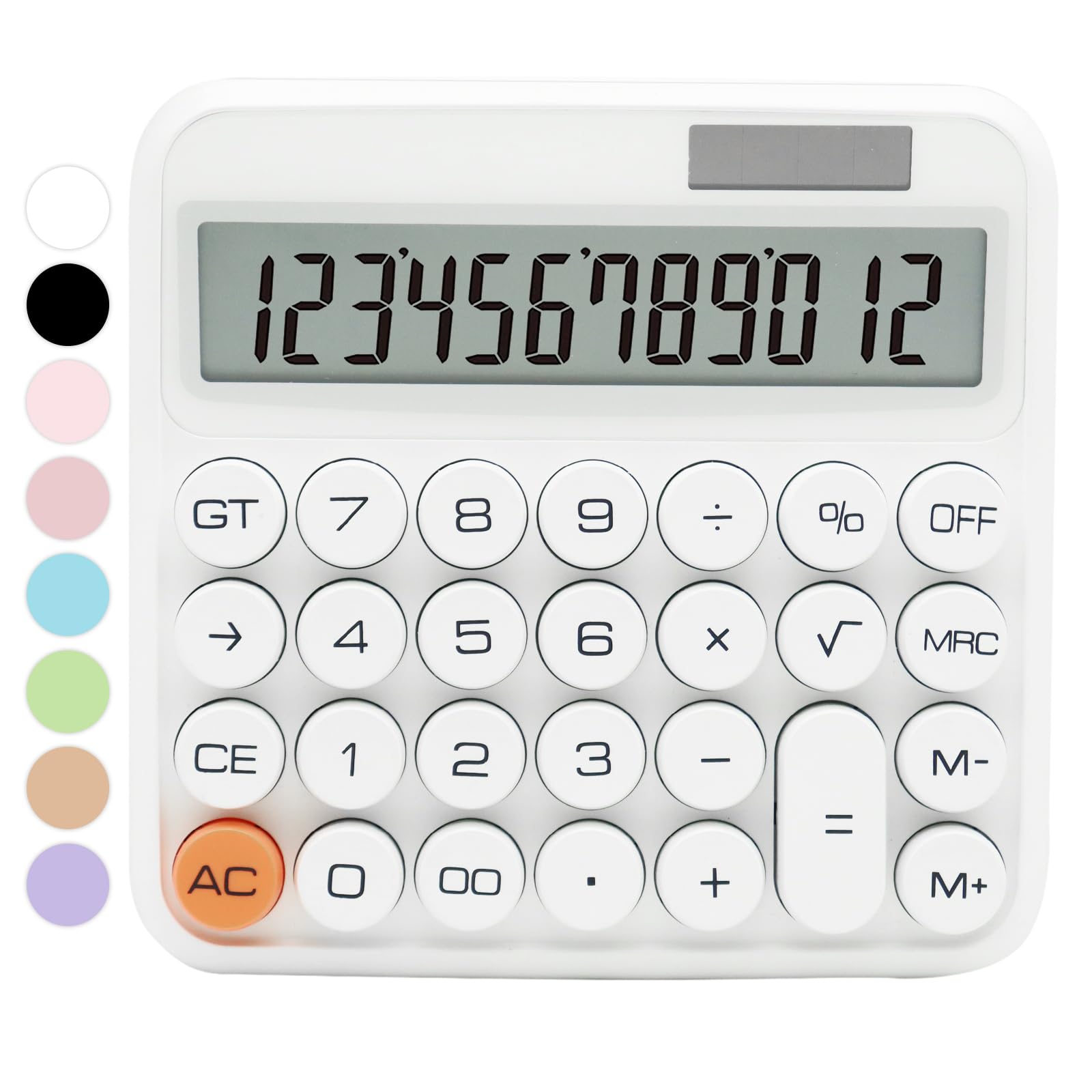White Calculator, QpenguinBabies Standard Calculator 12 Digit with Large LCD Display and Big Buttons, White Office Supplies and Desk Accessories, Cute Supplies for Office,School, Home, Business