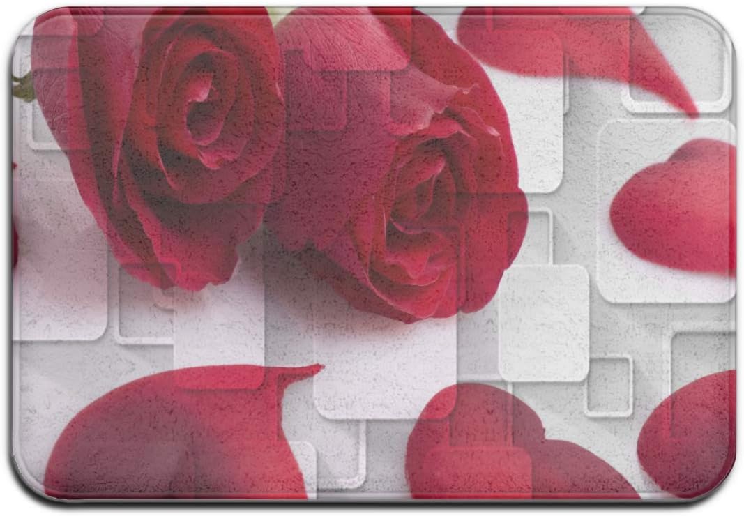 LiminiAOS Badematte, rote Rosenblätter mit Herz Plüsch